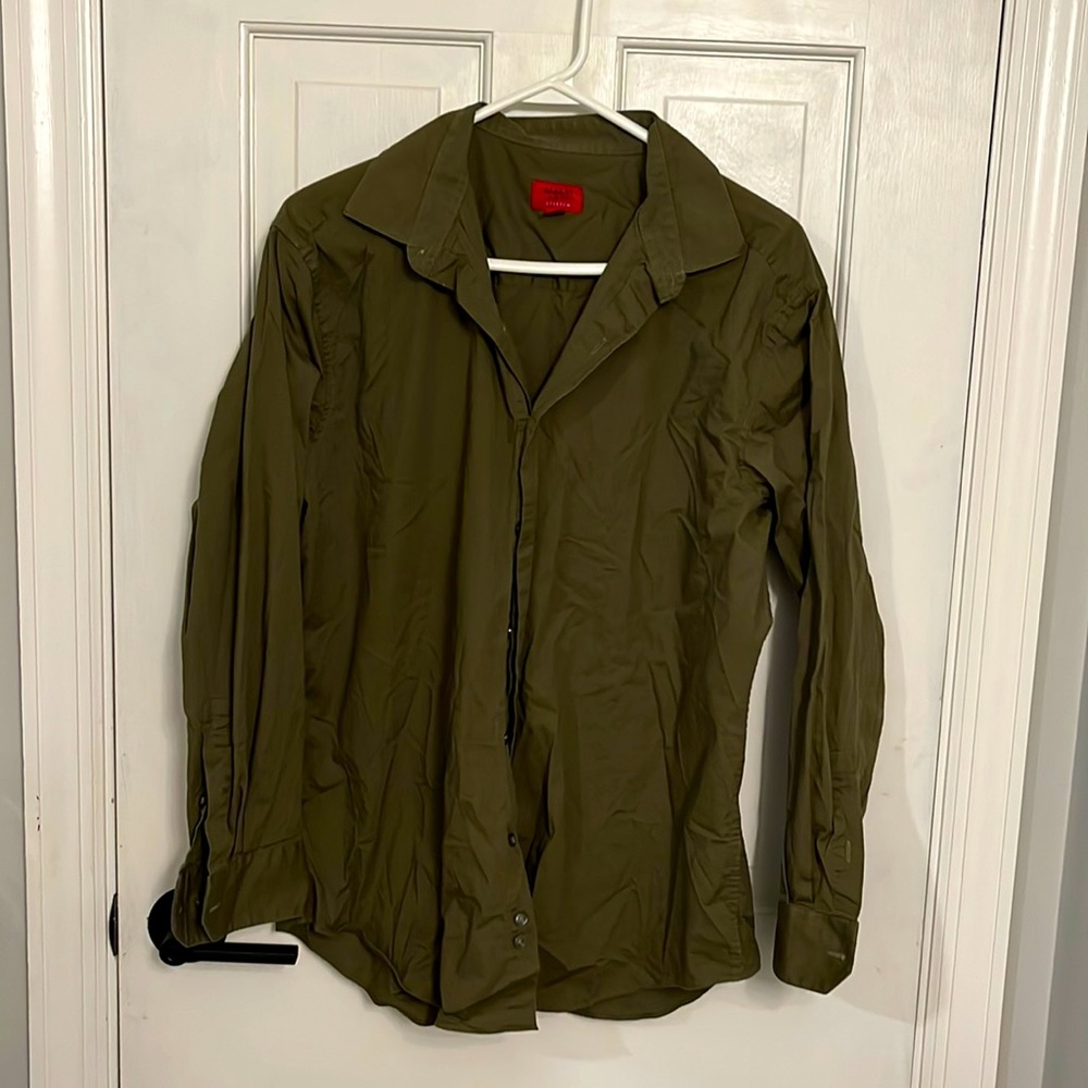 Like new mens dark olive green dress shirt - Alfani - size L - 16-16.5/32-33